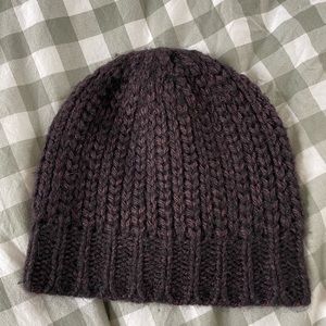 Theory black/plum Marled Wool Knit Beanie Hat